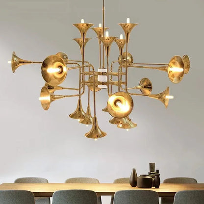 24-Light Unique Brass Trumpet Chandelier Light  Seus Lighting