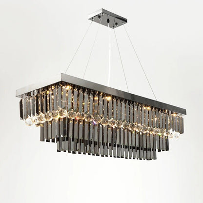 3 Tier Contemporary Rectangular Crystal Chandelier  Seus Lighting