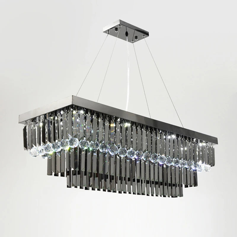 3 Tier Contemporary Rectangular Crystal Chandelier  Seus Lighting