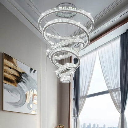 6 Tier Crystal Ring Chandelier for High Ceiling  Seus Lighting