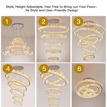 6 Tier Crystal Ring Chandelier for High Ceiling  Seus Lighting