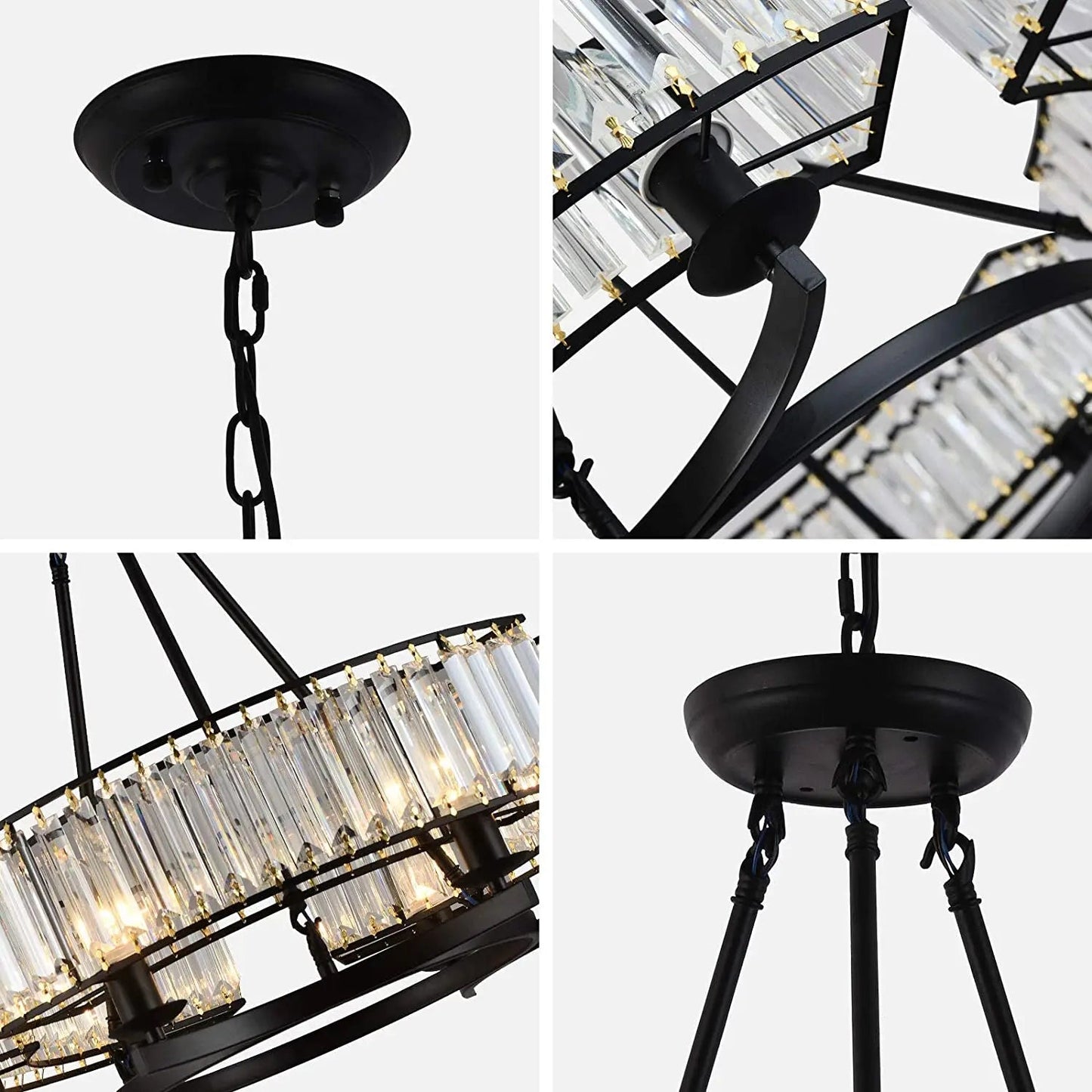 Alis 6 Lights Round Black Frame Crystal Pendant Chandelier  Seus Lighting