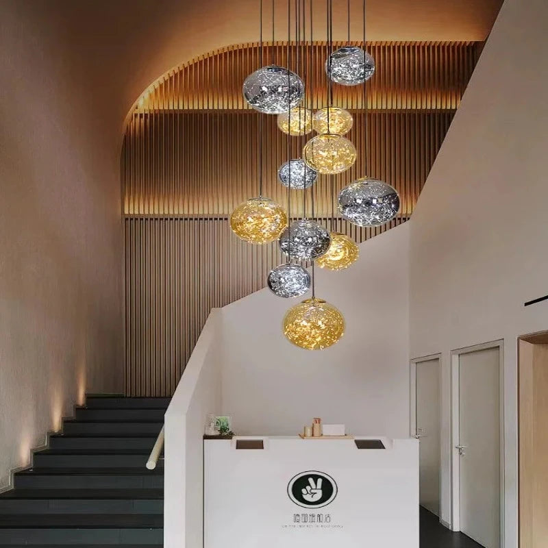 Ayla Bubble  Art Contemporary Stairwell Chandelier  Seus Lighting