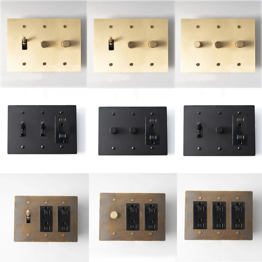 Brass Toggle Light Dimmer & Switch & Wall Plate - 3 Gang  Seus Lighting