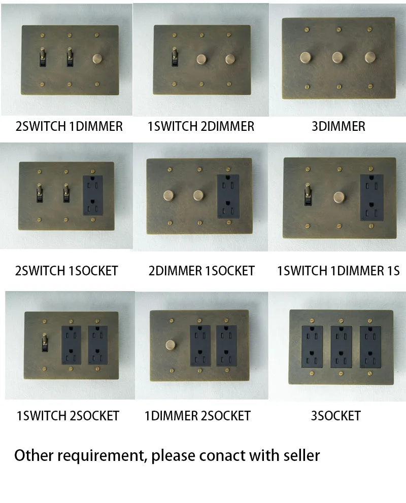 Brass Toggle Light Dimmer & Switch & Wall Plate - 3 Gang  Seus Lighting