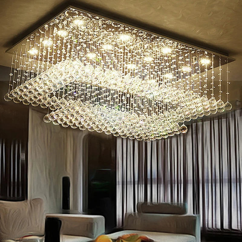 Cely Modern Raindrop Crystal Rectangle Chandelier  Seus Lighting