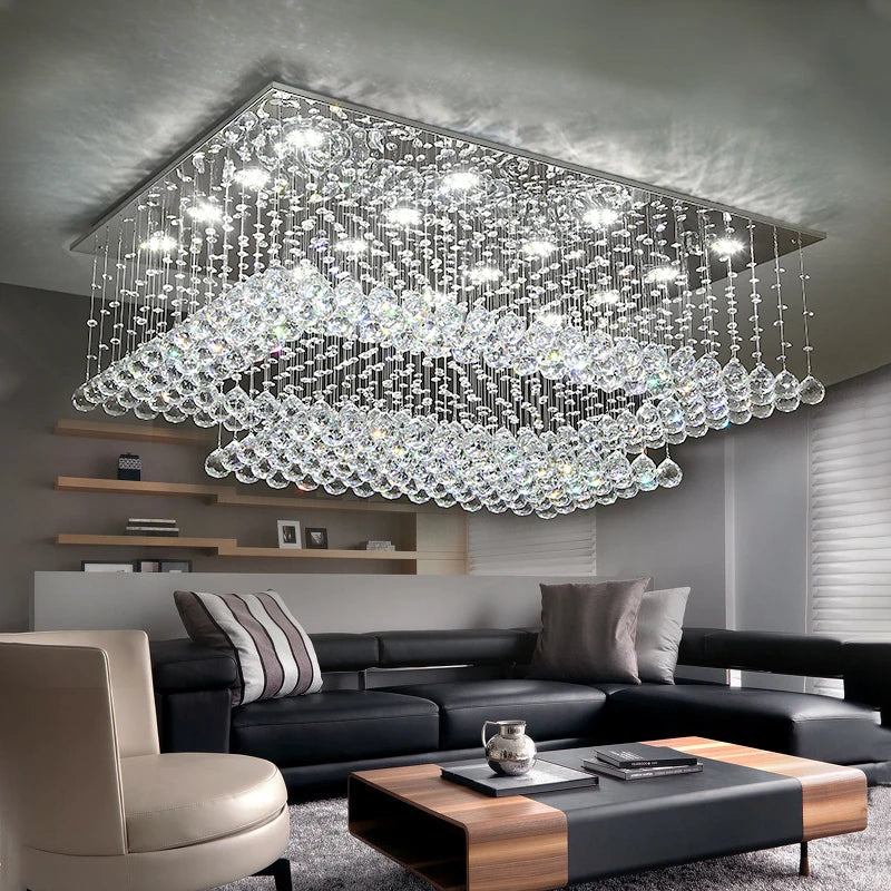 Cely Modern Raindrop Crystal Rectangle Chandelier  Seus Lighting