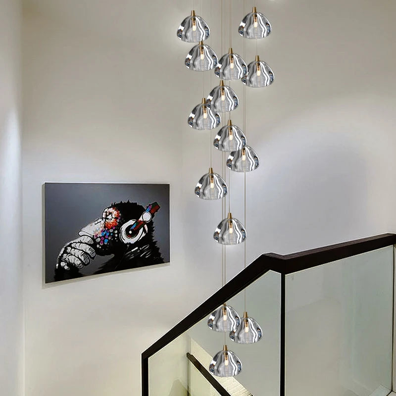 Clear Crystal Bubble Chandelier for High Ceiling Foyer