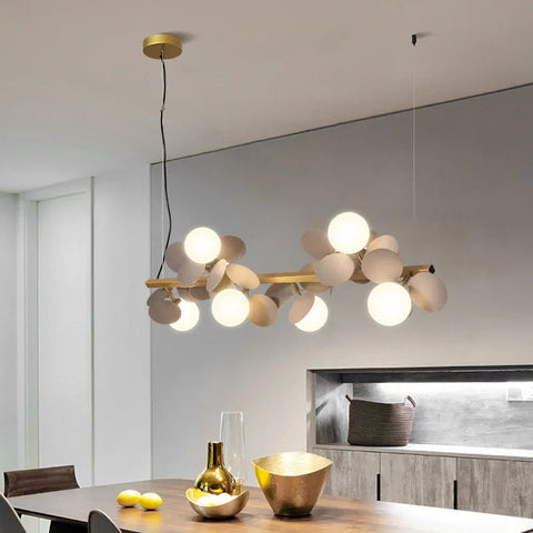 Linear chandelier in a dining room