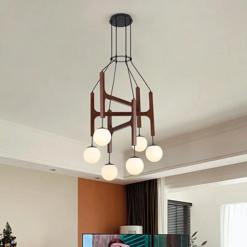 Fia Minimalist Wooden Pendant Chandelier Light  Seus Lighting