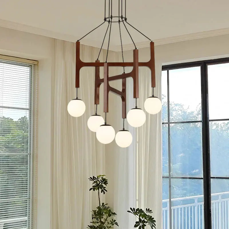 Fia Minimalist Wooden Pendant Chandelier Light  Seus Lighting