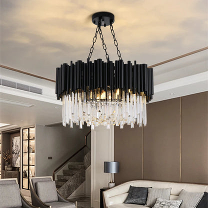 Finn Modern Black Crystal Chandelier for Living Room  Seus Lighting