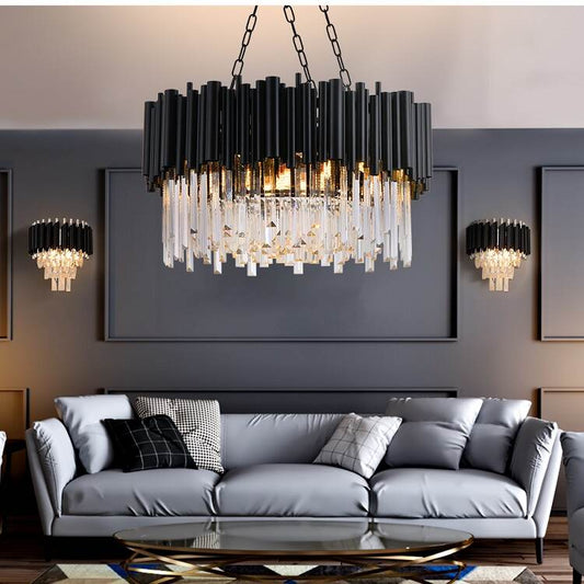 Finn Modern Black Crystal Chandelier for Living Room  Seus Lighting