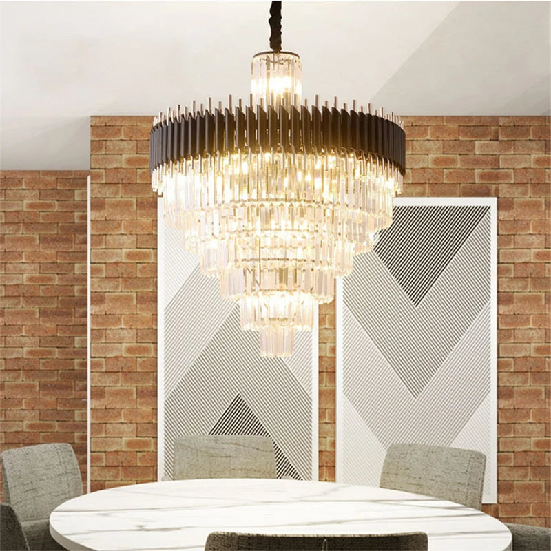 Fyu Modern Large Black and Gold Crystal Chandelier  Seus Lighting