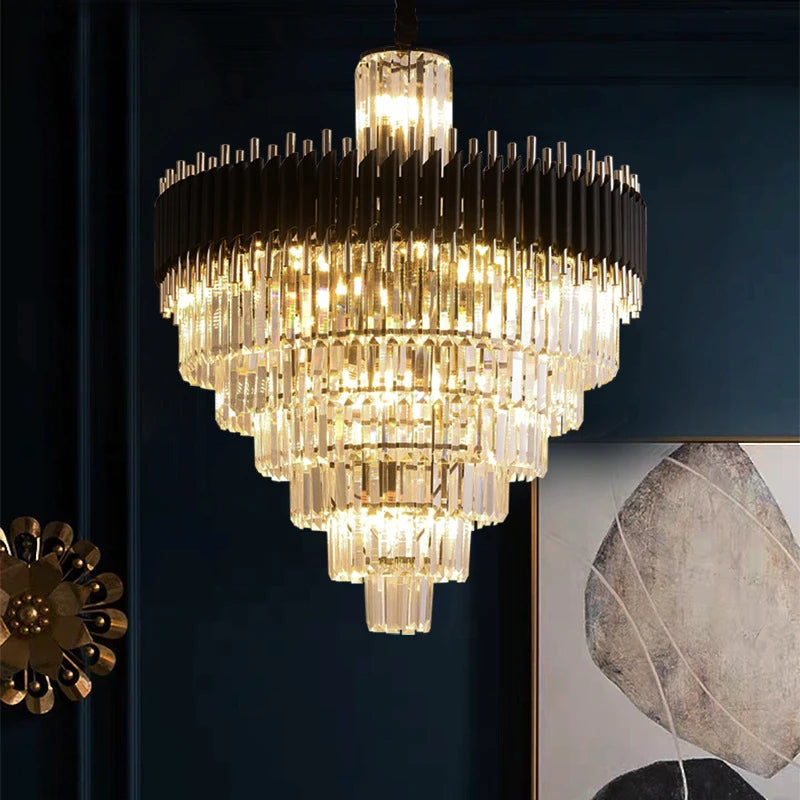 Fyu Modern Large Black and Gold Crystal Chandelier  Seus Lighting