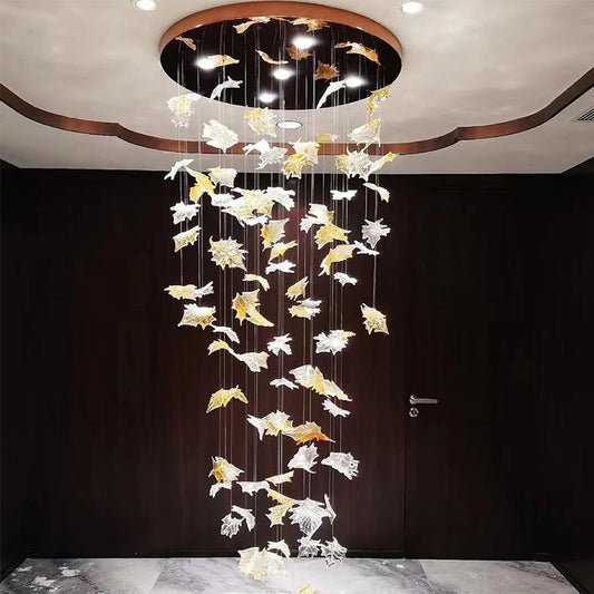 Glass Maple Leaf Hanging Light for Staircase  Seus Lighting