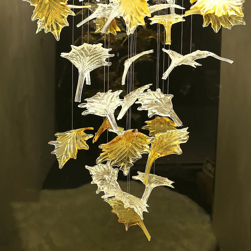 Glass Maple Leaf Hanging Light for Staircase  Seus Lighting