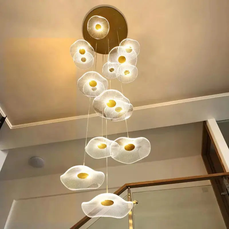 Gold Acrylic Flower Led Chandelier For Stairwell, Staircase  Seus Lighting