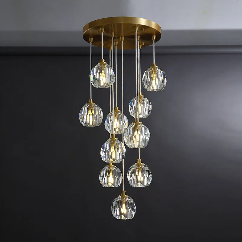 Gold Crystal Ball Chandelier for High Ceiling & Staircase  Seus Lighting