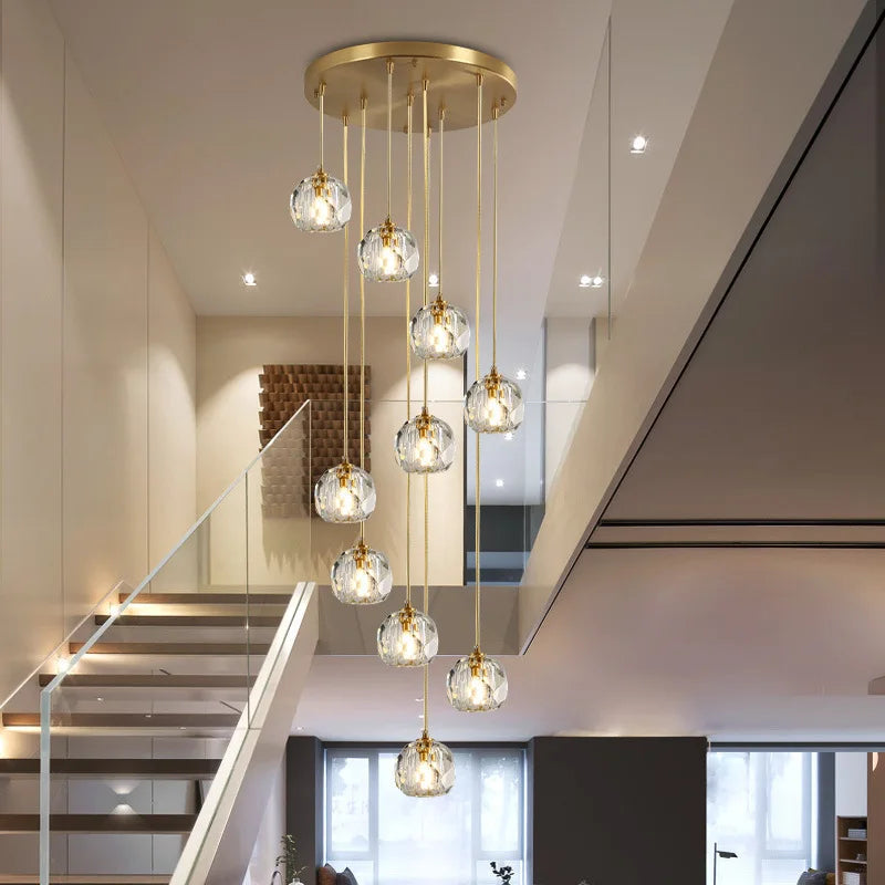 Gold Crystal Ball Chandelier for High Ceiling