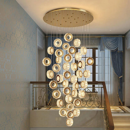 Gold Crystal Spiral Chandelier for Staircase Foyer  Seus Lighting