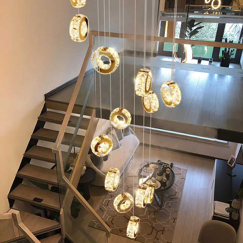 Gold Crystal Spiral Chandelier for Staircase Foyer  Seus Lighting