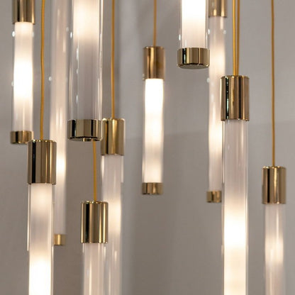 Kate Modern Gold Tube LED Staircase Chandelier  Seus Lighting