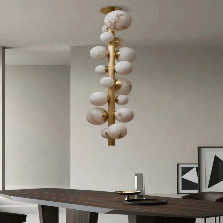 Leila Modern Marble Ball Vertical Liner Chandelier  Seus Lighting