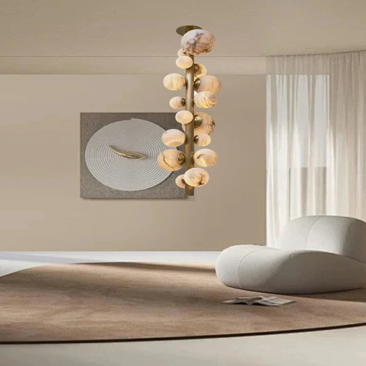 Leila Modern Marble Ball Vertical Liner Chandelier  Seus Lighting