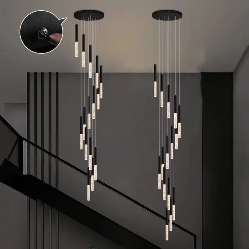 Lum Modern Black Foyer Chandelier For High Ceiling  Seus Lighting