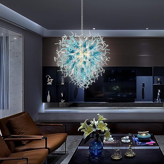 Modern Aqua Blue Glass Chandelier  Seus Lighting