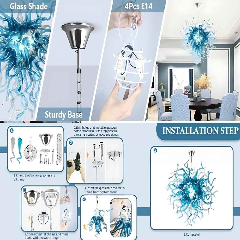 Modern Aqua Blue Glass Chandelier  Seus Lighting