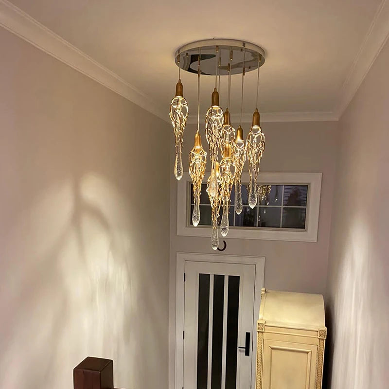 Modern Crystal  Glass Drops Chandelier for Staircase  Seus Lighting