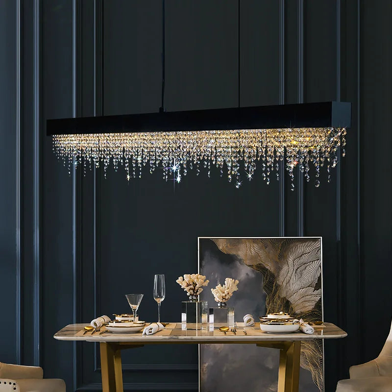 Modern Crystal Rectangular Dining Table Chandelier  Seus Lighting