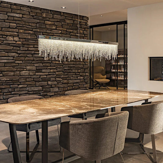 Modern Crystal Rectangular Dining Table Chandelier  Seus Lighting