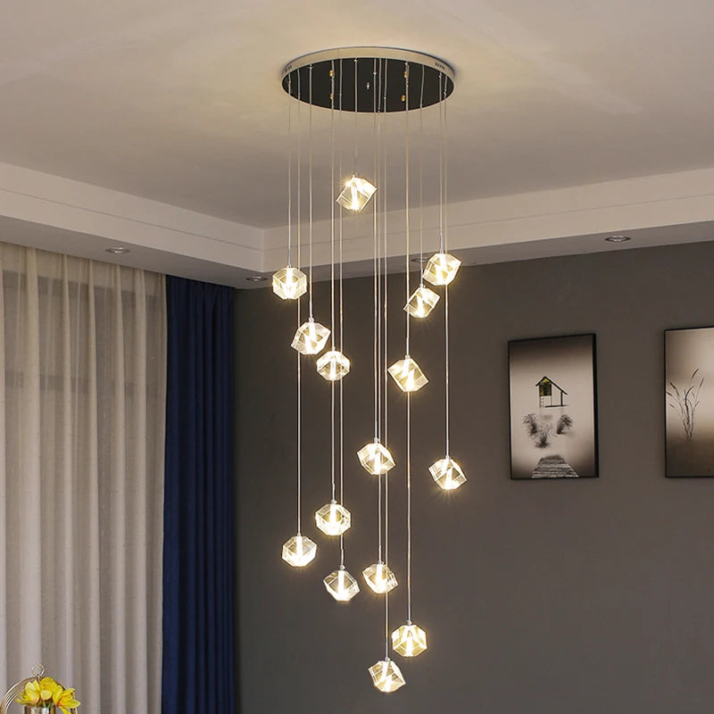 Modern Crystal Square Chandelier for Staircase  Seus Lighting