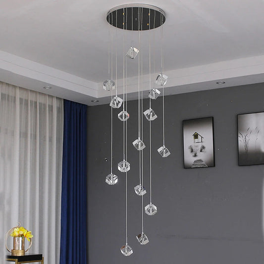 Modern Crystal Square Chandelier for Staircase  Seus Lighting
