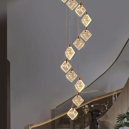 Modern Gold Long Spiral Crystal Chandelier for Staircase  Seus Lighting