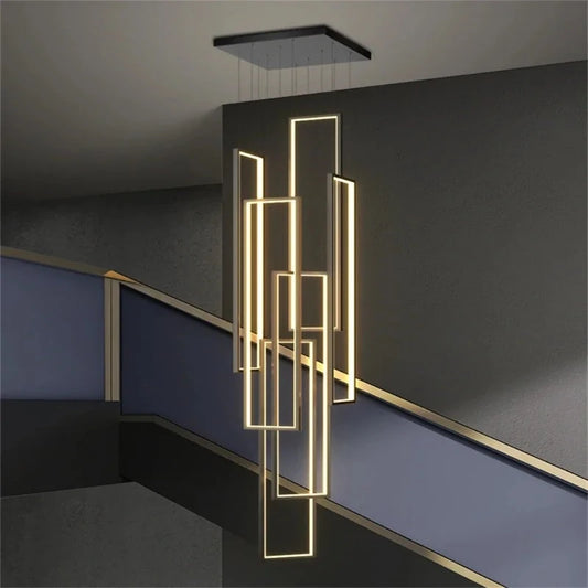 Modern Large Vertical Rectangle Chandelier For Staircae  Seus Lighting