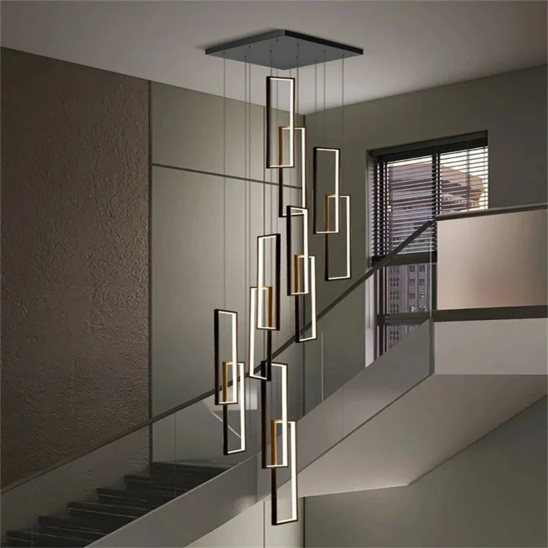 Modern Large Vertical Rectangle Chandelier For Staircae  Seus Lighting