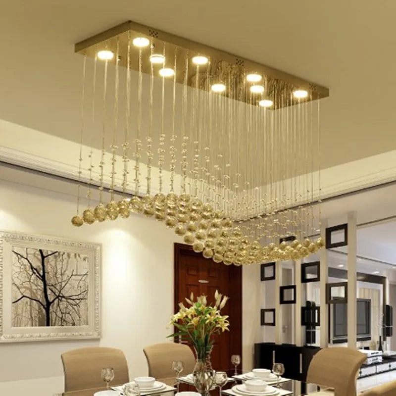 Raindrop Rectangular Crystal Chandelier For Dining Room  Seus Lighting