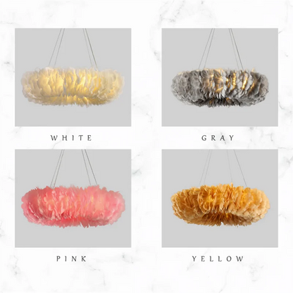 Round Feather Chandelier - White & Pink & Gray & Yellow  Seus Lighting