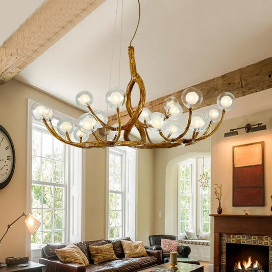 Rustic Farmhouse Branch Chandelier with Glass Orbs  Seus Lighting