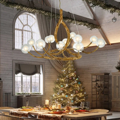 Rustic Farmhouse Branch Chandelier with Glass Orbs  Seus Lighting