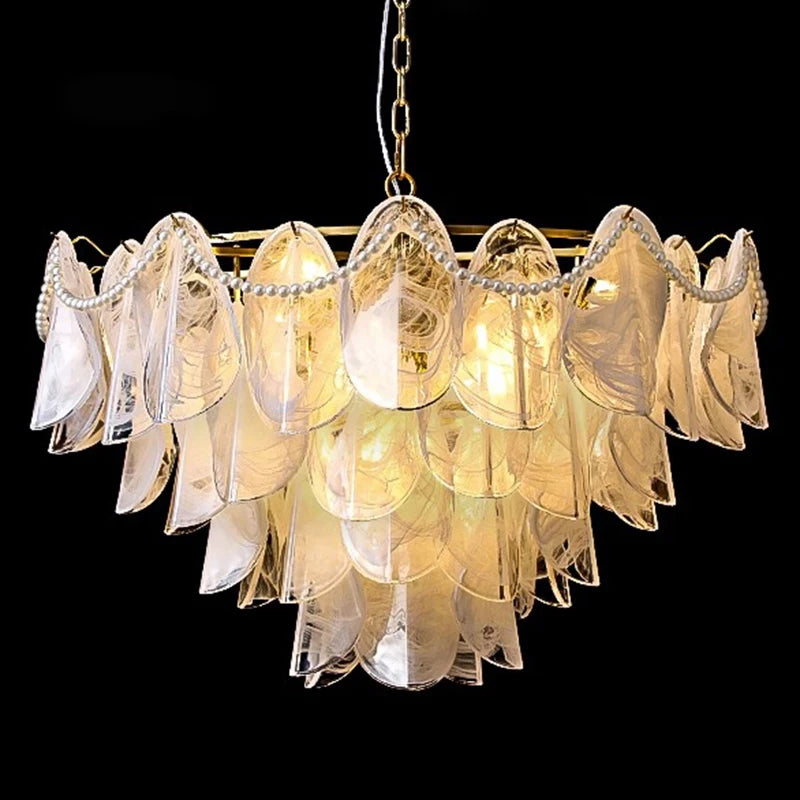 Sina 4 Tier Glass Pendant Chandelier  Seus Lighting