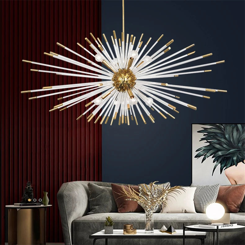 Sputnik Gold Crystal Dandelion Chandelier L100XW60cm-Warm-Light-3000K Seus Lighting