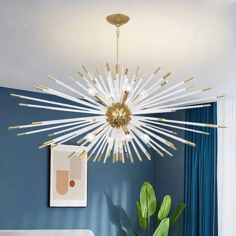 Sputnik Gold Crystal Dandelion Chandelier  Seus Lighting