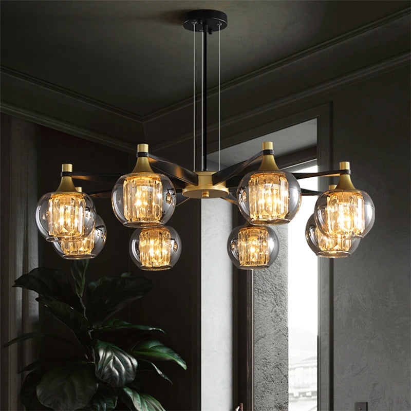 Tia Crystal Glass Globe Multi Light Chandelier  Seus Lighting