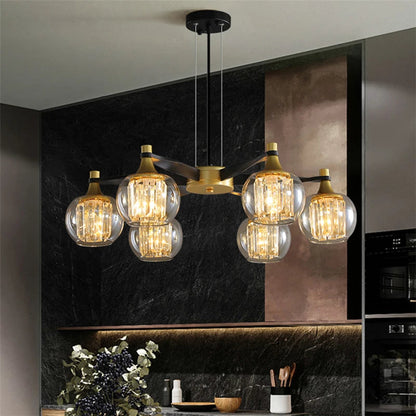 Tia Crystal Glass Globe Multi Light Chandelier  Seus Lighting