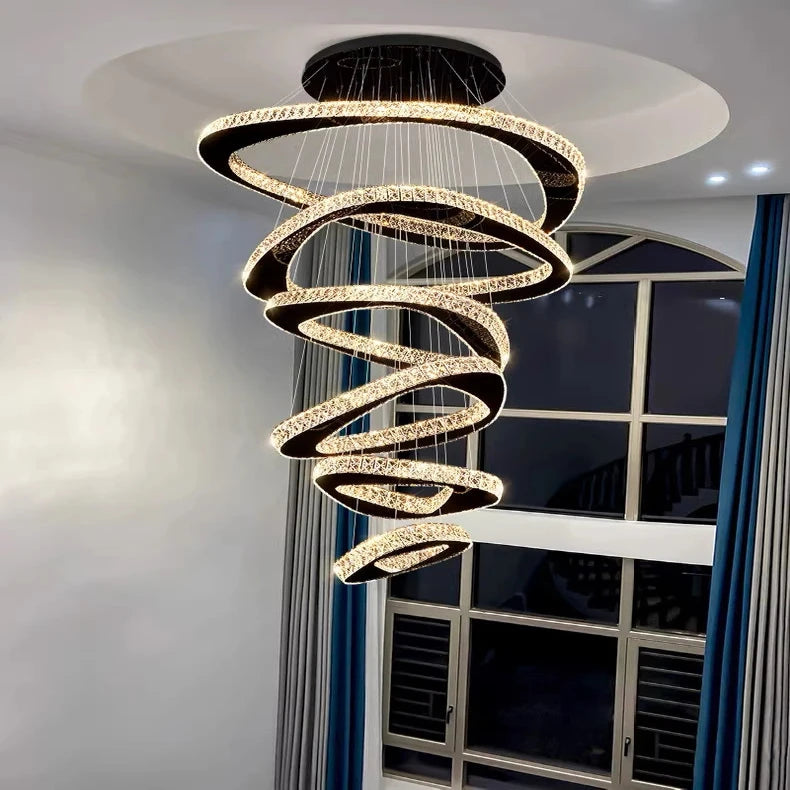 Twisted Ring Led Light Chandelier for High Ceiling  Seus Lighting